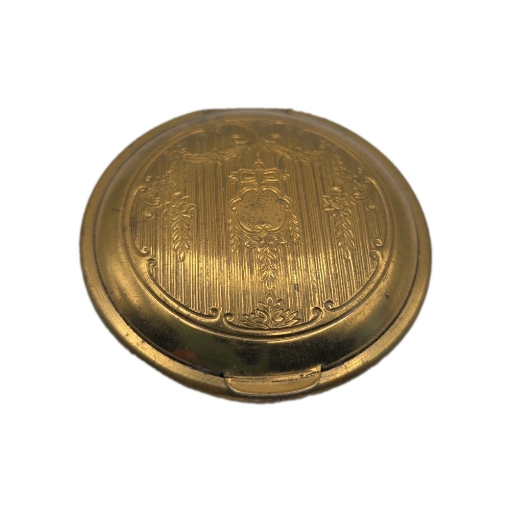 Vintage 1920s Art Deco Makeup Powder Mirrored Compact Richard Hudnut USA Brass